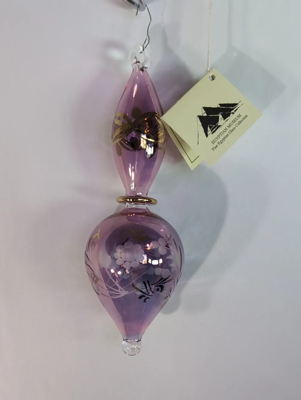 Egyptian Museum Christmas Ornament - Mauve Purple Pink Blown Glass 24K Gold Trim